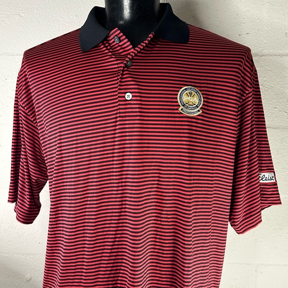 Footjoy Red and Black Striped Men's Polo Shirt Golf - Picture 1 of 6